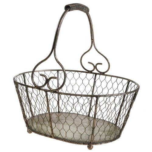 Panier en fil de fer panier aspect antique avec anse panier en métal 28×23×12cm