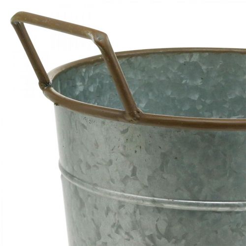 Article Pot métal à planter, jardinière avec anses, cache pot argent, marron Ø21cm H30.5cm