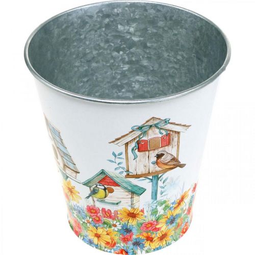 Article Pot en tôle avec nichoirs, décoration estivale, jardinière H14,5cm Ø13,5cm