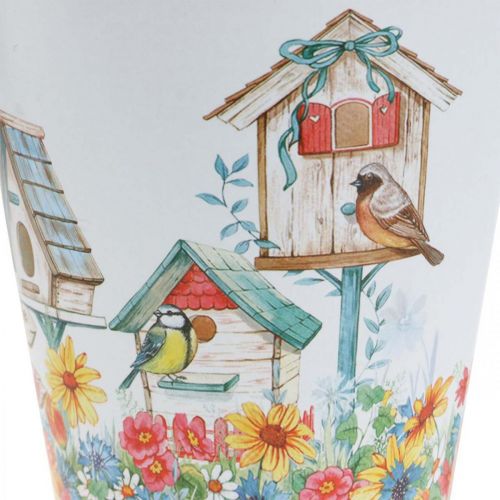 Article Pot en métal avec motif, jardinière avec nichoirs, seau en étain H13cm Ø11.5cm