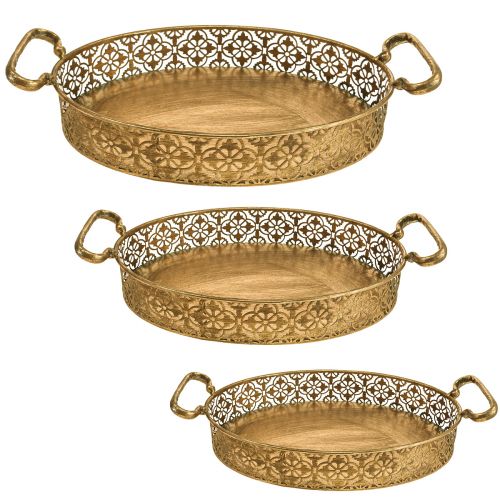 Floristik24 Plateau décoratif plateau ovale en métal doré aspect antique doré lot de 3