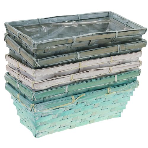 Article Jardinière, panier à plantes tressé, panier à copeaux carré vert/blanc 25cm 6 pcs