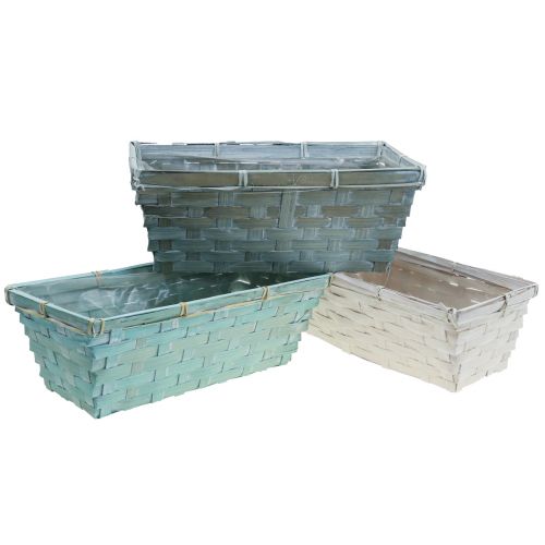 Floristik24 Jardinière, panier à plantes tressé, panier à copeaux carré vert/blanc 25cm 6pcs