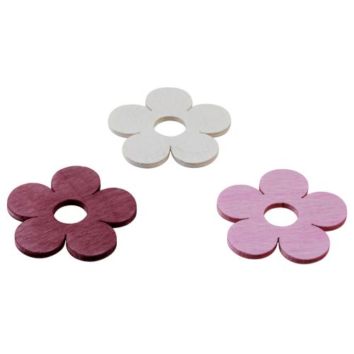 Article Décoration de table fleurs en bois rose violet blanc Ø4cm 72pcs