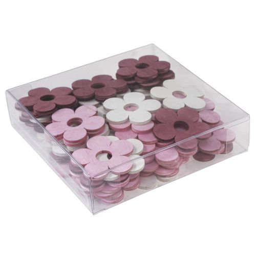 Article Décoration de table fleurs en bois rose violet blanc Ø4cm 72 pcs