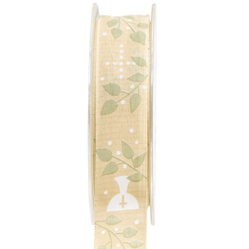 Floristik24 Ruban ruban décoratif communion beige 25mm 20m