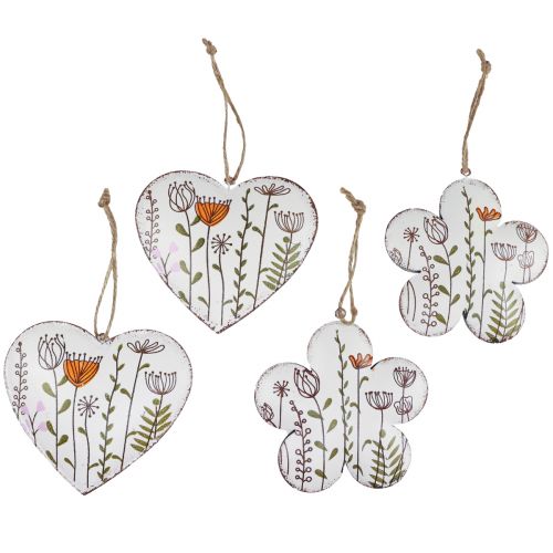 Floristik24 Décoration à suspendre décoration en métal coeurs et fleurs blanc 10cm 4 pcs