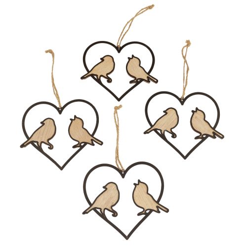 Floristik24 Décoration à suspendre coeur avec oiseaux décoration à suspendre 12 cm 4 pièces