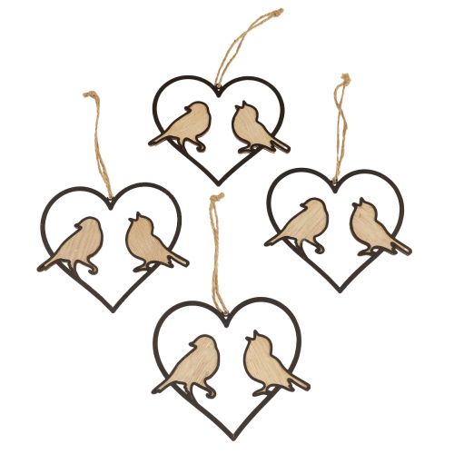 Floristik24 Décoration à suspendre coeur avec oiseaux décoration à suspendre 12cm 4pcs