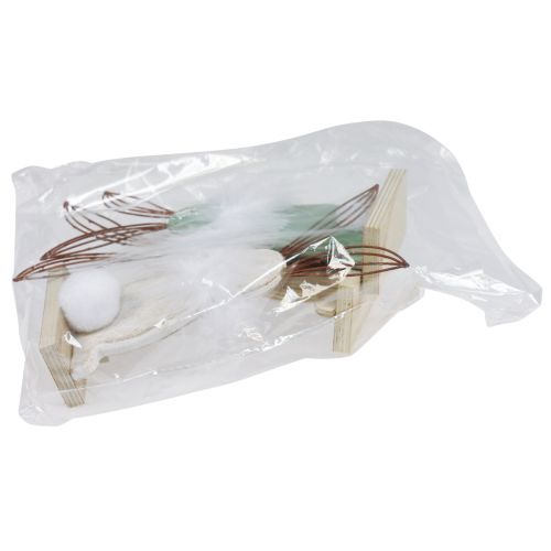 Floristik24 Lapin décoratif lapins en bois avec plumes décoration de Pâques H17,5cm 3 pcs