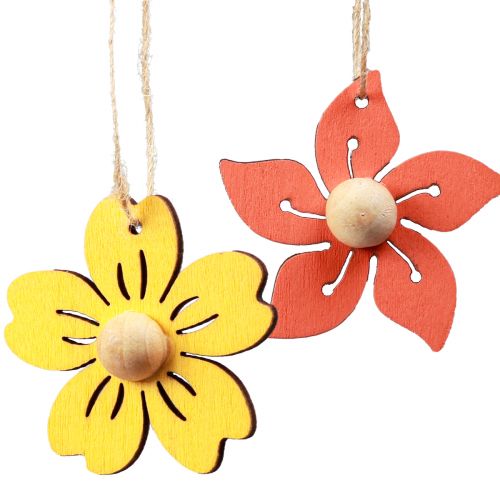 Article Fleurs en bois décoration à suspendre décoration d'été en bois jaune 4,5 cm 24 pcs