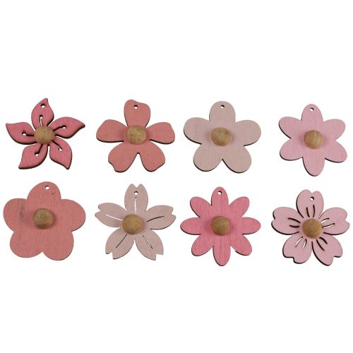 Floristik24 Fleurs en bois décoration à suspendre décoration d&#39;été en bois rose 4,5 cm 24 pcs