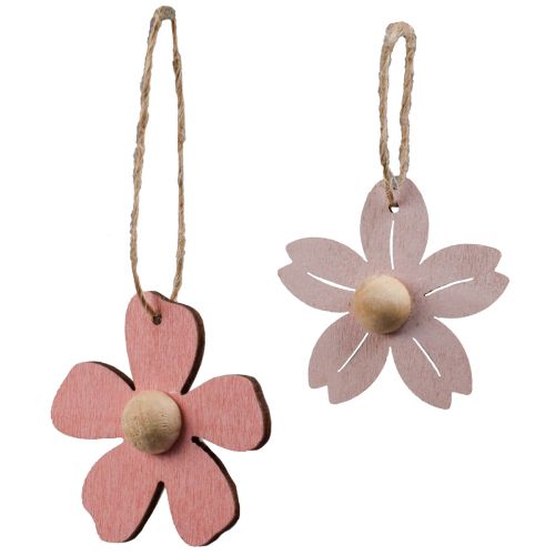 Article Fleurs en bois décoration à suspendre décoration d'été en bois rose 4,5 cm 24 pcs