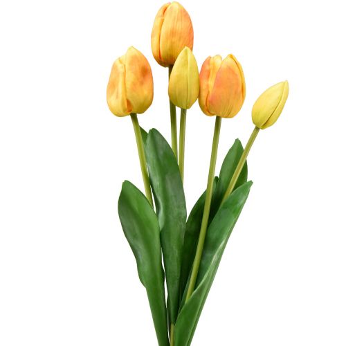 Article Décoration Tulipes Jaune Orange Fleurs Artificielles Real Touch 49cm 5 pcs