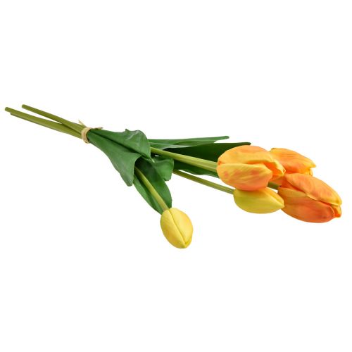 Article Décoration Tulipes Jaune Orange Fleurs Artificielles Real Touch 49cm 5 pcs