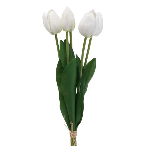 Floristik24 Tulipes Blanches Décoration Real Touch Fleurs Artificielles Printemps 49cm 5pcs