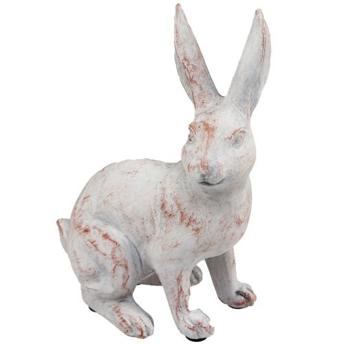 Floristik24 Lapin assis lapin décoratif pierre artificielle blanc marron 15,5x8,5x22cm