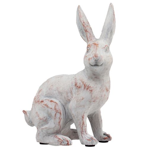 Article Lapin assis lapin décoratif pierre artificielle blanc marron 15,5x8,5x22cm
