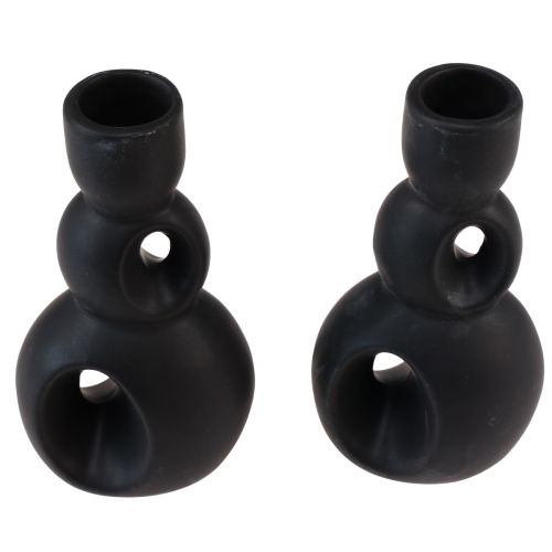 Article Bougeoir Chandelier Céramique Noir Moderne H16cm 2pcs