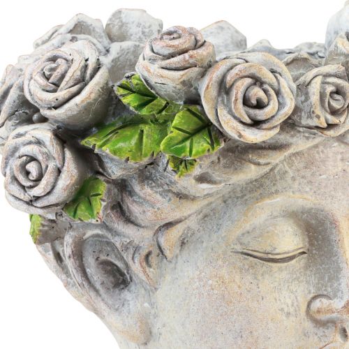 Article Pot de fleur visage buste femme tête de plante aspect béton H18cm