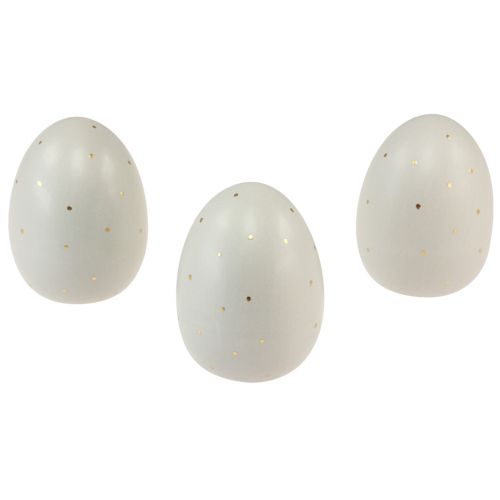 Floristik24 Décoration oeufs de Pâques en céramique gris or à pois 8,5cm 3 pcs