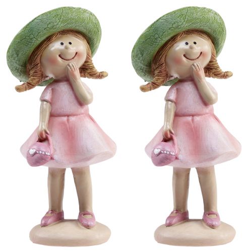 Floristik24 Figurines décoratives fille avec chapeau rose vert 6,5x5,5x14,5cm 2pcs