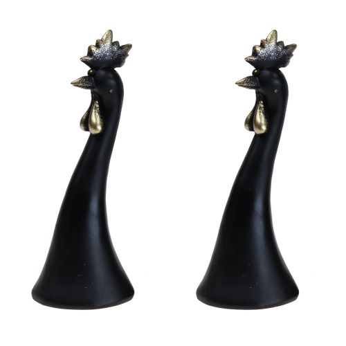 Article Décoration de Pâques décoration poulet coq noir or H19cm 2 pièces