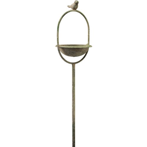 Oiseau décoratif boit vert antique avec brochette Ø11cm H55cm
