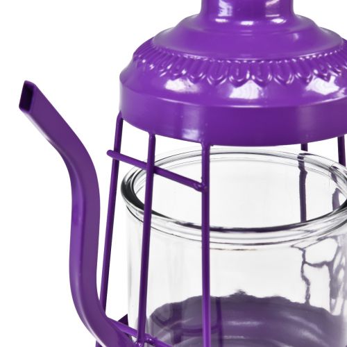 Article Photophore verre lanterne théière violet Ø15cm H26cm