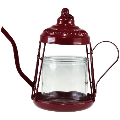Article Photophore verre lanterne théière rouge Ø15cm H26cm