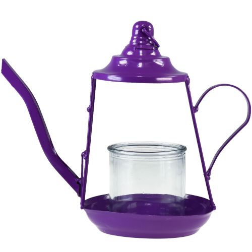 Article Photophore verre lanterne théière violet Ø13cm H22cm