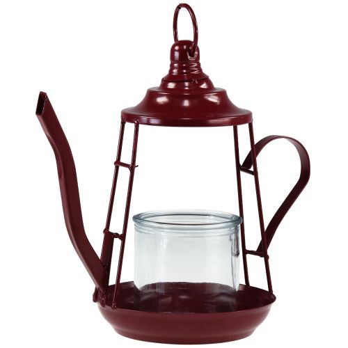 Floristik24 Photophore verre lanterne théière rouge Ø13cm H22cm