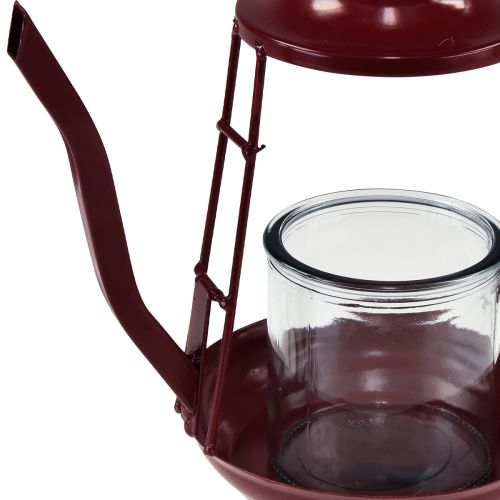 Article Photophore lanterne en verre cruche métal rouge H22cm