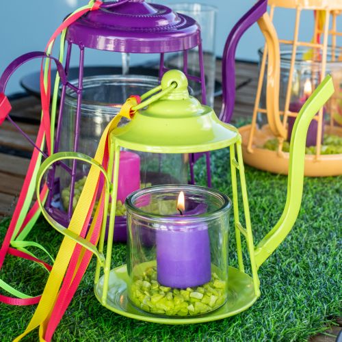 Floristik24 Photophore verre lanterne théière vert Ø13cm H22cm