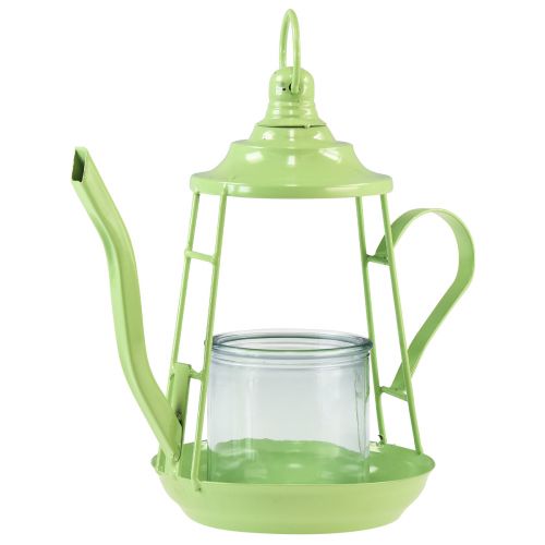 Floristik24 Photophore verre lanterne théière vert Ø13cm H22cm