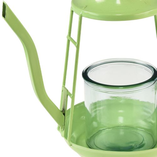 Floristik24 Photophore verre lanterne théière vert Ø13cm H22cm