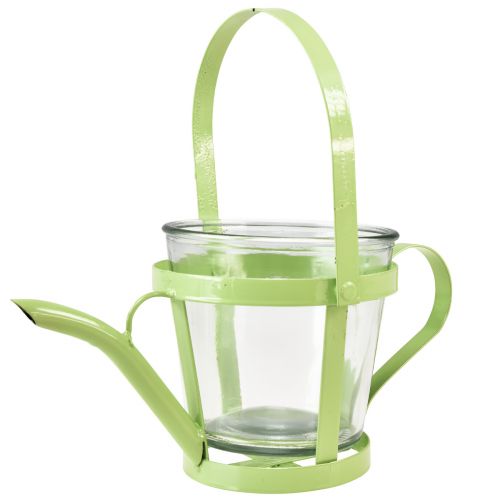 Floristik24 Lanterne verre arrosoir décoratif métal vert Ø14cm H13cm