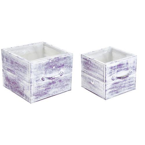 Article Tiroir à plantes avec poignée bois blanc violet 12/15cm lot de 2