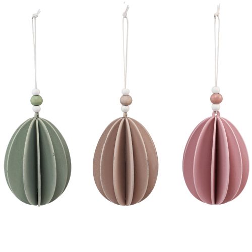Oeufs de Pâques à suspendre oeufs en bois vert rose beige 6,5×9cm 6 pcs