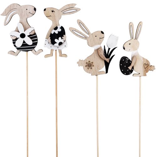Article Piquets pots de fleurs Lapins noir et blanc Bois H9cm 12pcs