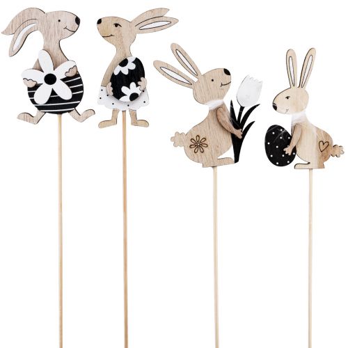 Article Bouchon fleur lapin de Pâques noir blanc naturel H9cm 12pcs