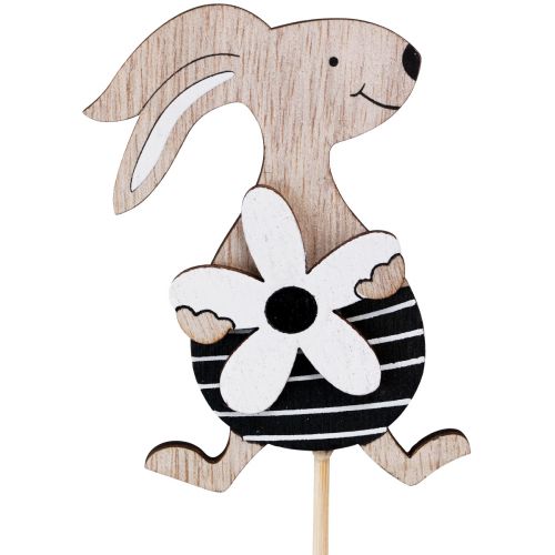 Article Bouchon fleur lapin de Pâques noir blanc naturel H9cm 12pcs