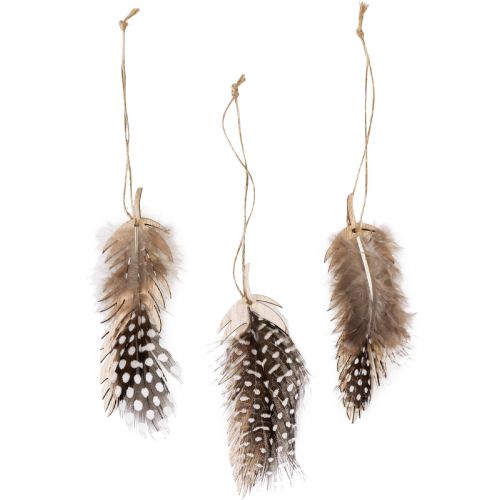 Floristik24 Pendentif plume décorative en bois plume naturelle 9,5/10cm 9 pcs