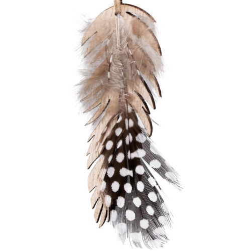 Article Pendentif plume décorative en bois plume naturelle 9,5/10cm 9 pcs