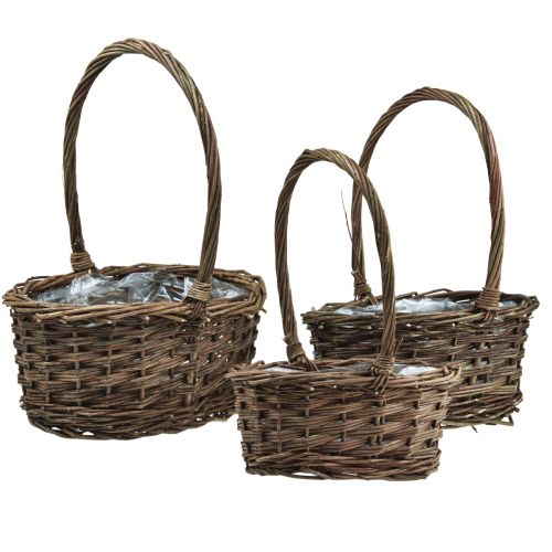 Floristik24 Panier avec anse panier à plantes ovale 26/24/20cm lot de 3