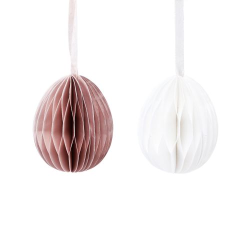 Article Oeufs de Pâques en nid d&#39;abeille à suspendre Blanc Orange 6 cm 6 pièces