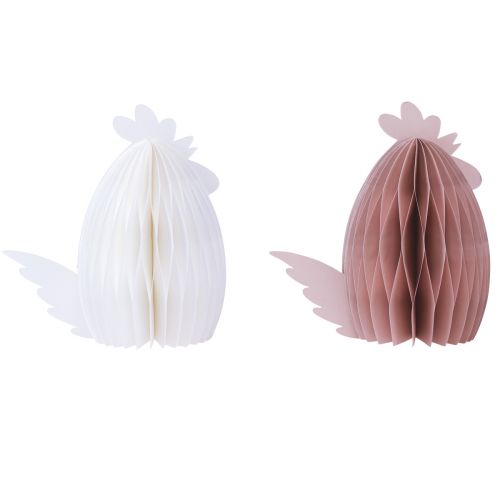Article Décoration Poulet Blanc Orange Figurines en nid d'abeille Pâques 19×12×20cm 2 pcs