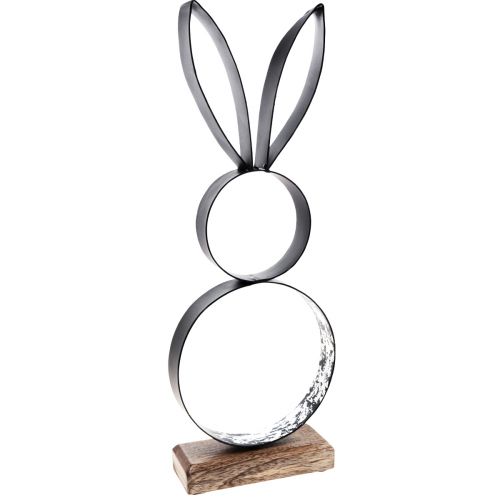 Floristik24 Anneau décoratif en métal lapin de Pâques avec base en bois 21×55cm