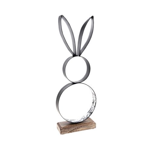 Floristik24 Lapin de Pâques lapins argent noir métal bois 13,5×37cm