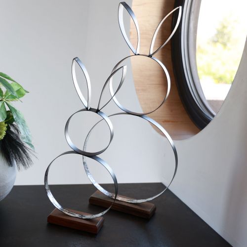 Article Anneau décoratif en métal lapin de Pâques avec base en bois 21×55cm